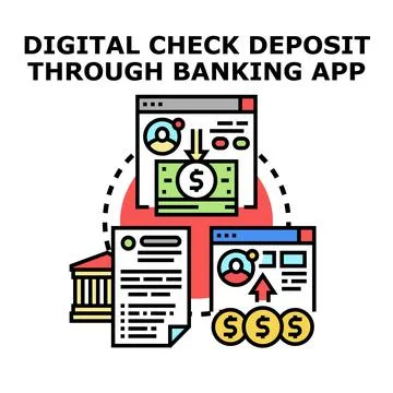 Digital check deposit using modern mobile banking application Stock Illustration
