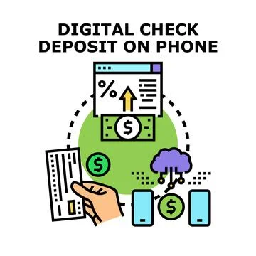 Digital check depositing using mobile banking on phone Stock Illustration