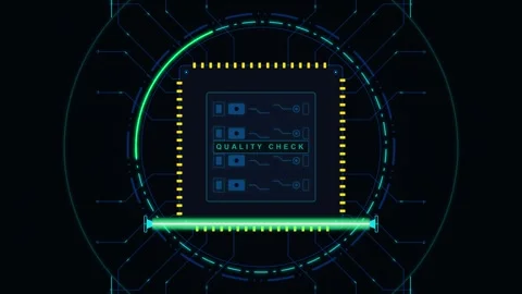 Digital check hud animation: microchip scanning process for tech industrial.. 스톡 동영상 344852056