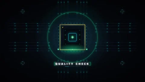 Digital check hud interface with futuristic microchip processor scanning an.. Stock Footage 344852021