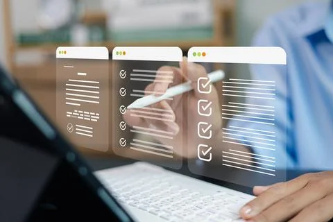 Digital Checklist and Task Management Concept on Laptop Computer Stock Photos