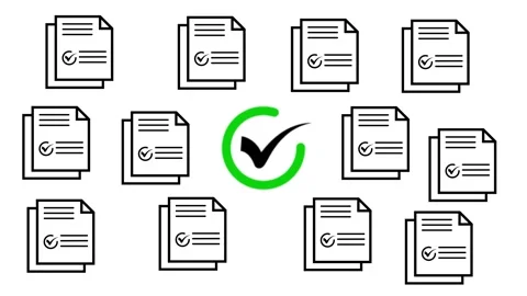 Digital checklist with checkmark approval showing document validation animation Stock Footage 345383718