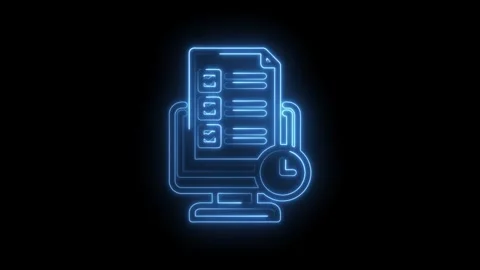 Digital checklist on computer screen with glowing neon lines and clock icon Stock Footage 333956171