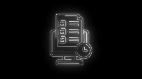 Digital checklist on computer screen with glowing neon outline and clock icon Stock Footage 333956175