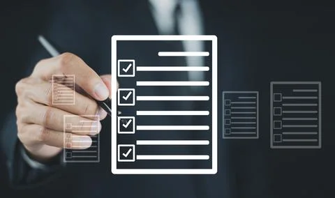 Digital checklist on Document management concept, Document management Stora.. Stock Photos