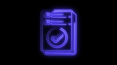 Digital checklist with glowing neon check mark for verification and approval Stock Footage 322971570