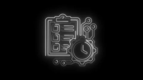 Digital checklist with glowing neon circuit board and clock gear icon repre.. Stock Footage 346137616
