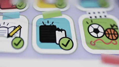 Digital checklist tile confirms responsible device routine Stock Footage 346607407