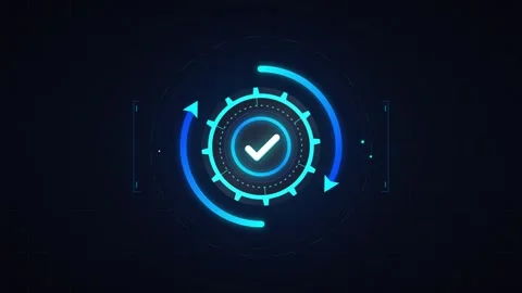 Digital checkmark hud interface: animated glowing gear loading for tech ui .. Stock Footage 337553569