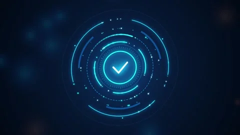 Digital checkmark icon animation with circular elements in dark background .. Stock-Footage 346243851