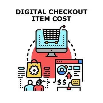 Digital checkout item cost calculation process Stock Illustration