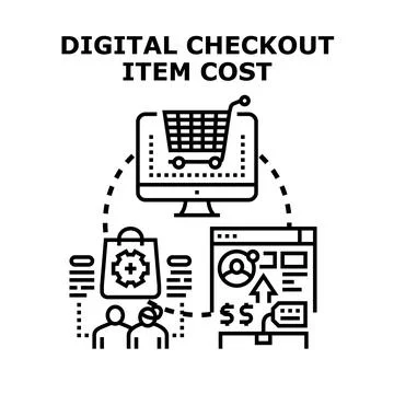 Digital checkout item cost calculation process Stock Illustration