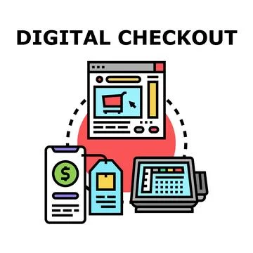 Digital checkout processing online and in store payment Stock Illustration