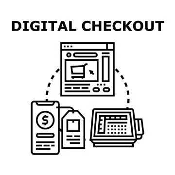 Digital checkout processing online and in store payment Stock Illustration