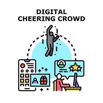 Digital cheering crowd celebrating online success concept Stock Illustration