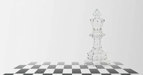 Digital chess king piece made of connected lines and dots Stock Illustration
