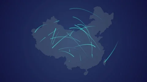 Digital China Map with Bright Light Trails Connecting Provinces Stock Footage 340557551