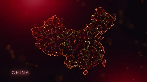 Digital China Map Motion Reveal With Abstract Red And Orange Plexus Network.. Stock Footage 329594819