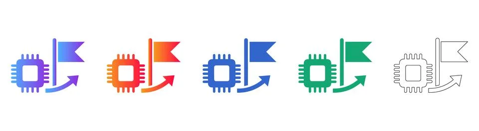 Digital Chip Performance Flag Icon Set Stock Illustration
