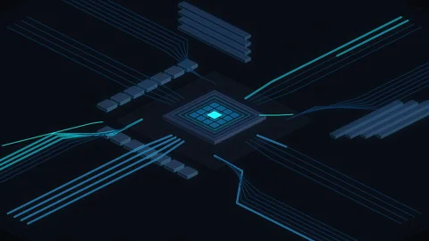Digital chip processing data, network connection flow, server technology Stock Footage 347558120