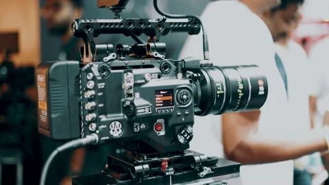 Digital Cinema Red Camera Setup With Prime Lens Close Up Video stock 130201461
