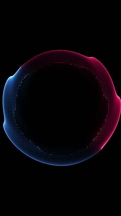 Digital circle frame with pink and blue dots, waveform on vertical black screen Stock Footage 340388085