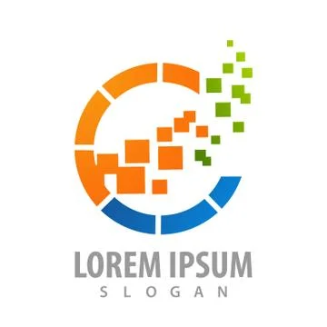 Digital circle pixel logo concept design. Symbol graphic template element vec Stock Illustration