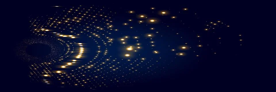 Digital circles of golden glowing dots. Information particles in neural network Illustrazione stock