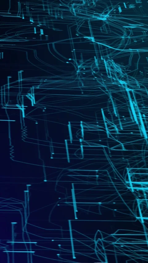 Digital circuit animation featuring a glowing blue grid and connecting node.. Video stock 308818522
