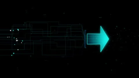 Digital Circuit Arrow and Glowing Data Pulse Motion Graphic Stock Footage 343803266