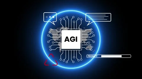 Digital circuit board with AGI text warning symbol animation Stock Footage 327606877
