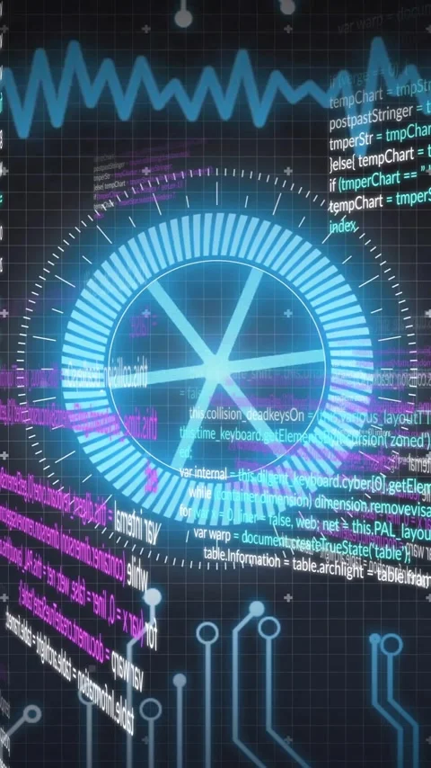 Digital circuit board and coding data processing animation over grid background Stock Footage 342015687