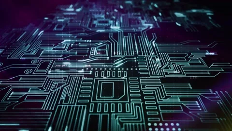 Digital Circuit Board Animation With Data Flow and Glowing Tech Lines Stock Footage 321933136