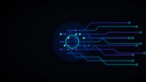 Digital circuit board animation with glowing data nodes and network connect.. Vidéo 344863280