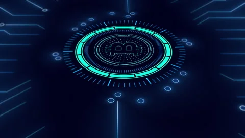 Digital Circuit Board with Bitcoin Scanner and Data. Stock Footage 318942760