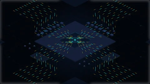Digital circuit board chip data transfer technology loop animation Stock Footage 347199383