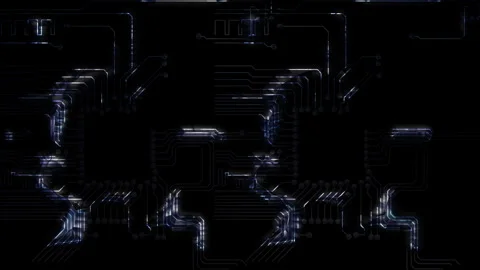 Digital circuit board cpu with moving electrons Stock Footage 340448881