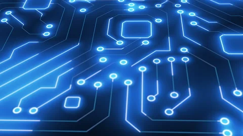 Digital Circuit Board with Glowing Lines and Abstract Shapes. Stock Footage 318942735