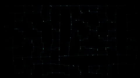Digital circuit board grid pattern with glowing blue data lines and subtle light Stock Footage 348456299