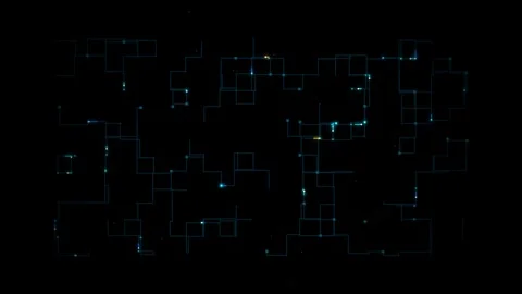 Digital circuit board grid pattern with glowing blue data lines and subtle light Stock Footage 348456300