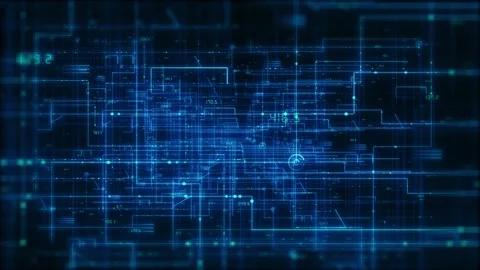 Digital Circuit Board Interface with Glowing Data Lines Stock Footage 341369901