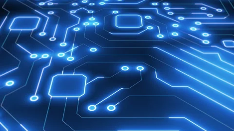 Digital Circuit Board Lines Moving in 3D Perspective. Stock Footage 318942732