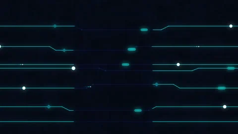 Digital circuit board loop animation with glowing cyan data lines Stock Footage 347199490