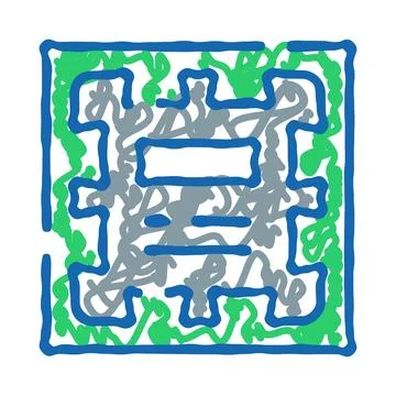 Digital circuit board microchip doodle drawing illustration Stock Illustration
