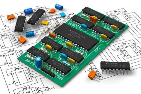 Digital circuit board with microchips Stock-Illustration