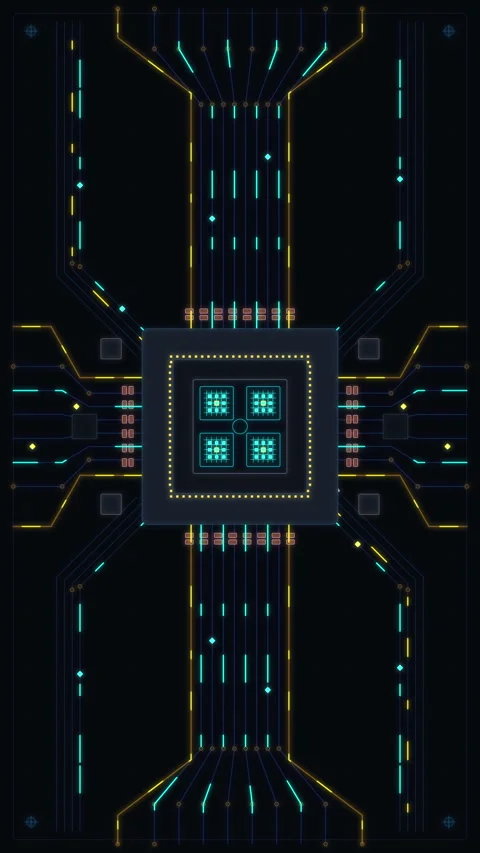 Digital circuit board motherboard processor technology data flow and network Stock Footage 347558265
