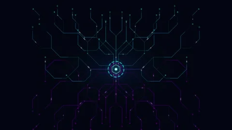 Digital circuit board network animation with glowing data nodes and cyberne.. Stock Footage 337559581