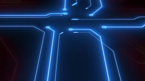 Digital Circuit Board Path in 3D Perspective. Stock Footage 318942631