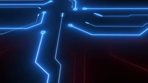 Digital Circuit Board Path with Glowing Blue Connections. Stock Footage 318942634