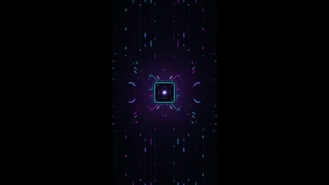 Digital circuit board processor animation with glowing neon data lines and .. Stock Footage 337559598